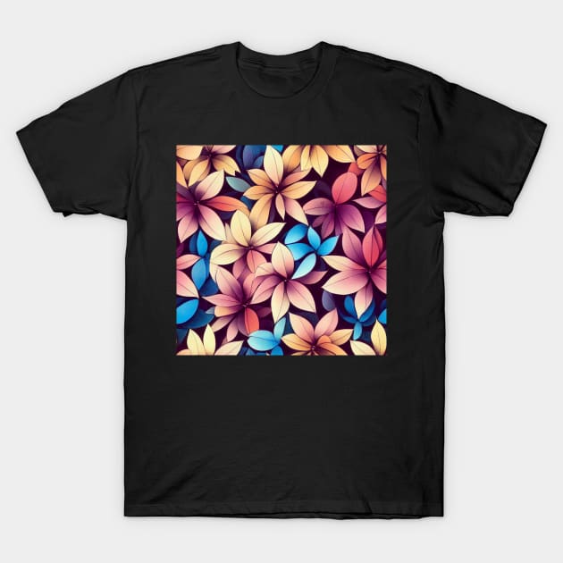 Orange, Red, and Blue Floral Flowers - Seamless Tile Pattern T-Shirt by JediNeil